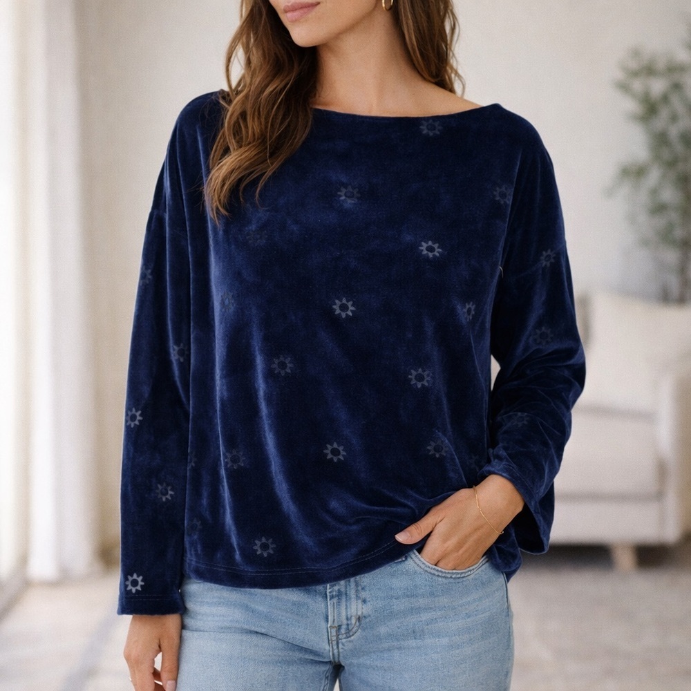 SOMETHING NAVY Blue Velour Long Sleeve Boxy Oversize Shirt Top NWT Size 2X